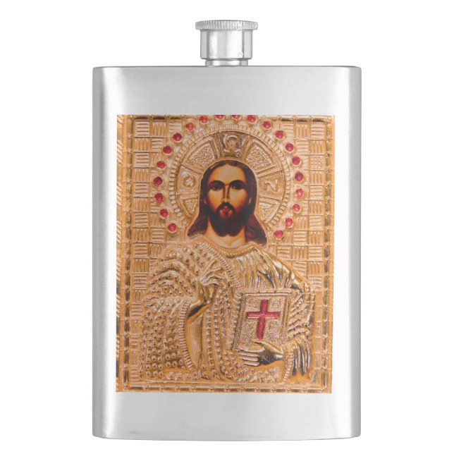 Jesus christ golden icon hip flask (Front)