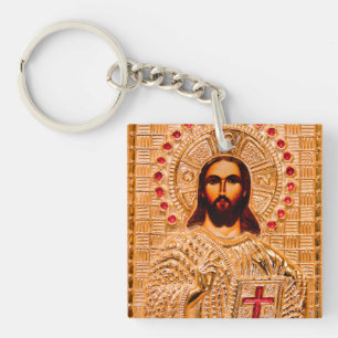 Jesus christ golden icon key ring