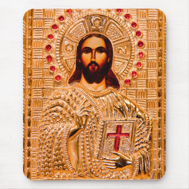 Jesus christ golden icon mouse mat (Front)