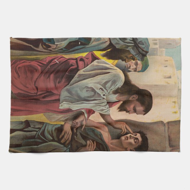 Jesus Christ healing the blind man Tea Towel (Horizontal)