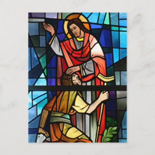 Jesus Christ  Healing the Lame Stained Glass Art Postcard
