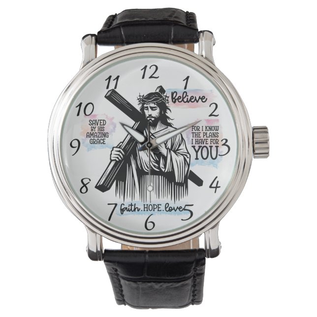 Jesus Christ Holding A Cross Watch (Front)