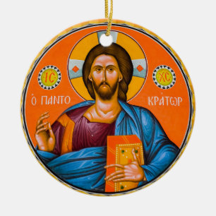 Jesus Christ Holding the Gospels Icon Ceramic Tree Decoration