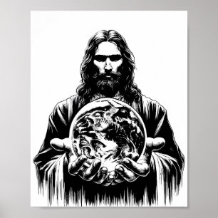 Jesus Christ Holding The world Art illustration Poster