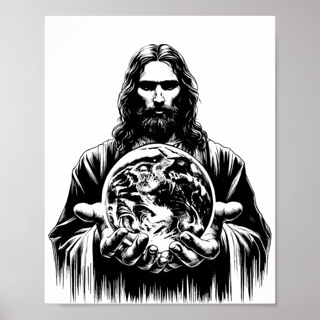 Jesus Christ Holding The world Art illustration Poster (Front)