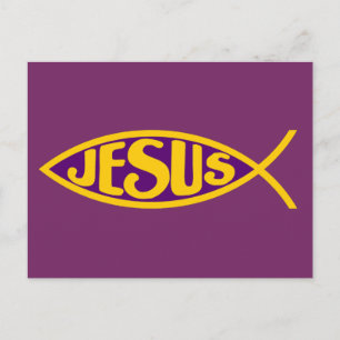JESUS CHRIST ICHTHYS FISH SALVATION PURPLE GOLD POSTCARD