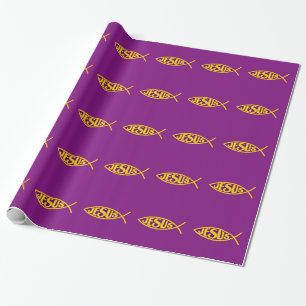 JESUS CHRIST ICHTHYS FISH SALVATION PURPLE GOLD WRAPPING PAPER