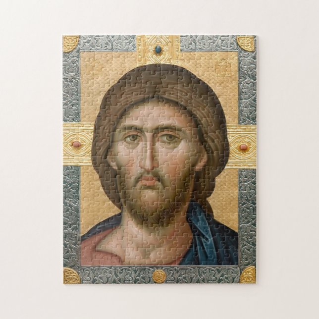 Jesus Christ Icon in a Gold and Grey Frame         Jigsaw Puzzle (Vertical)