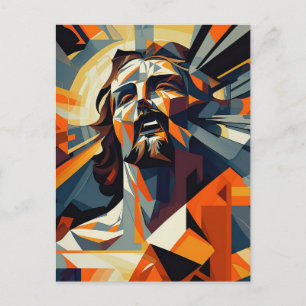 Jesus Christ in Orange and Slate Cubist Style Postcard