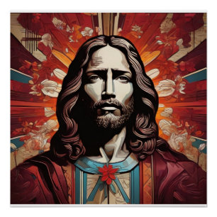 Jesus Christ In Pop Art and Art Deco Poster