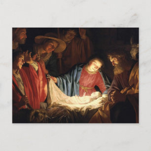 Jesus Christ is Born on Christmas Postcard