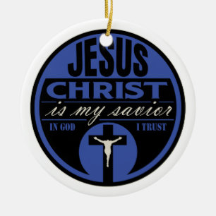 Jesus Christ is My Saviour(Blue) Ceramic Tree Decoration