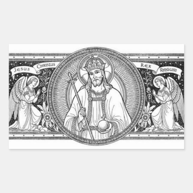Jesus Christ King of Kings Black & White Line Art Rectangular Sticker (Front)