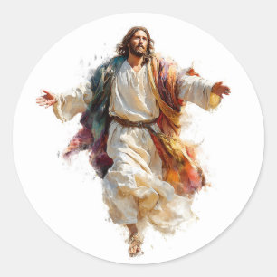 Jesus Christ Modern Watercolor Christian Catholic Classic Round Sticker