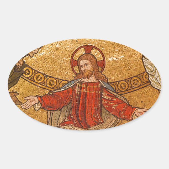 jesus christ mosaic oval sticker (Front)