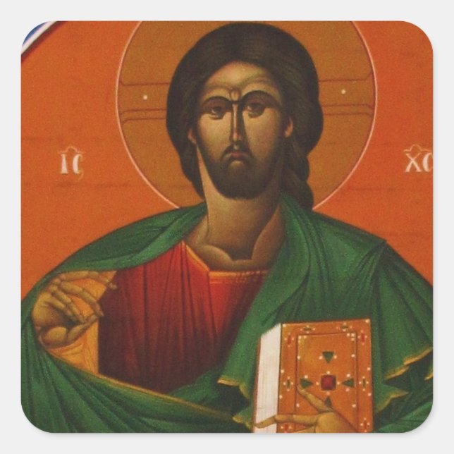 Jesus Christ Orthodox Christian Icon Square Sticker (Front)