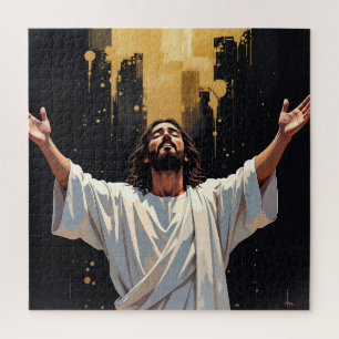 Jesus Christ Our Savior   Black and Gold Jigsaw Puzzle