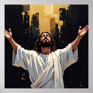Jesus Christ Our Savior   Black and Gold Poster