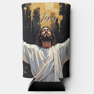 Jesus Christ Our Savior   Black and Gold Seltzer Can Cooler