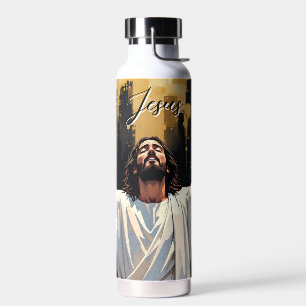 Jesus Christ Our Savior   Black and Gold Water Bottle