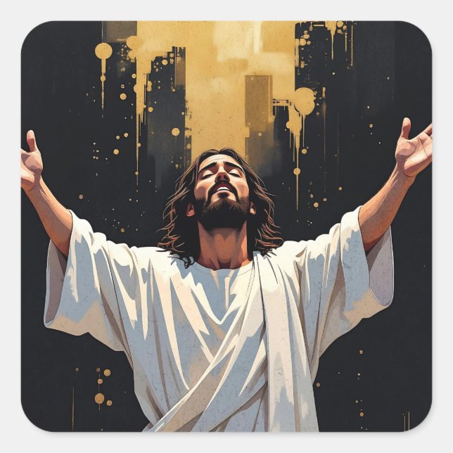 Jesus Christ Our Saviour | Black and Gold blank Square Sticker (Front)
