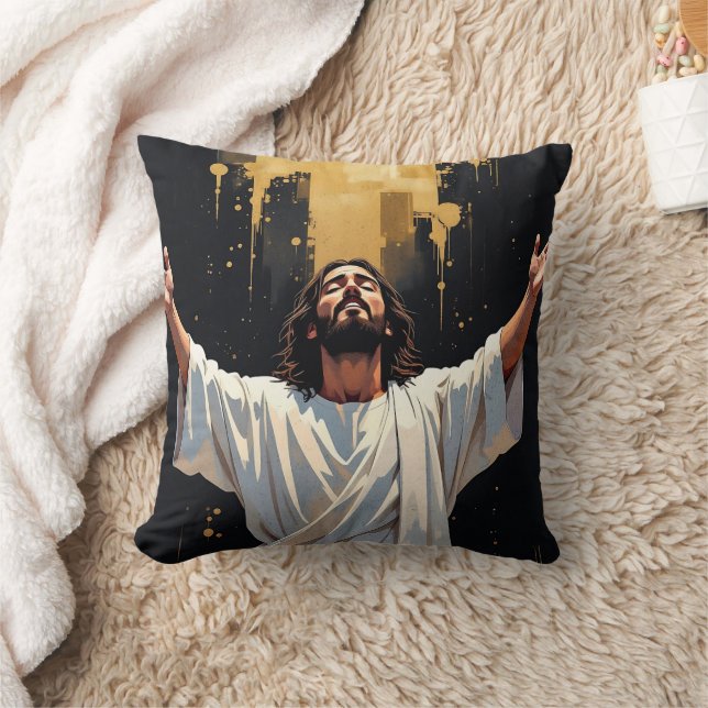 Jesus Christ Our Saviour | Black and Gold Cushion (Blanket)