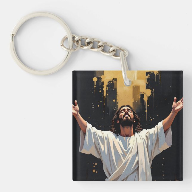 Jesus Christ Our Saviour | Black and Gold Key Ring (Front)