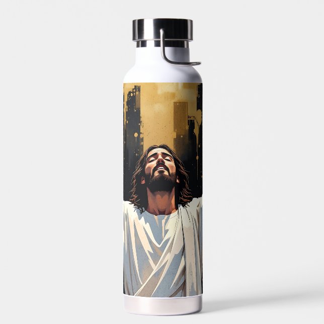 Jesus Christ Our Saviour | Black and Gold Water Bottle (Left)