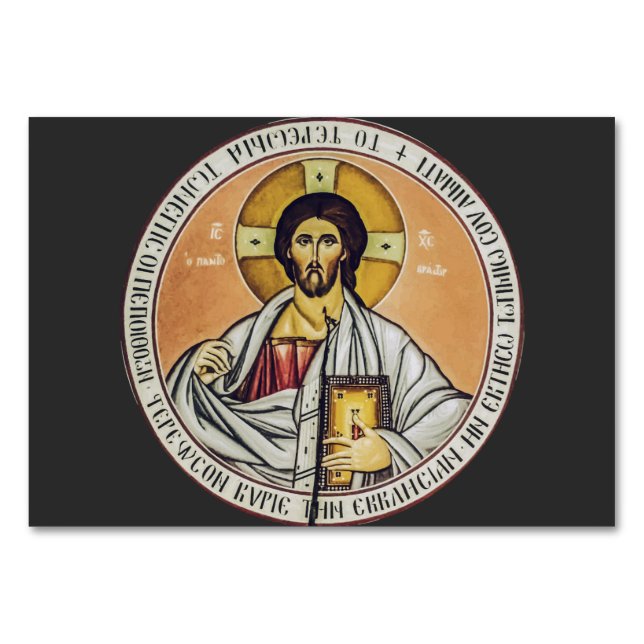 Jesus Christ Pantocrator Byzantine Icon Art Table Number (Front)