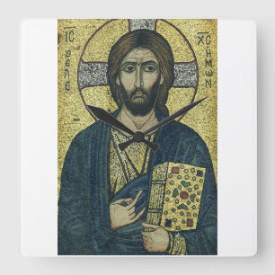 Jesus Christ Pantocrator Square Wall Clock