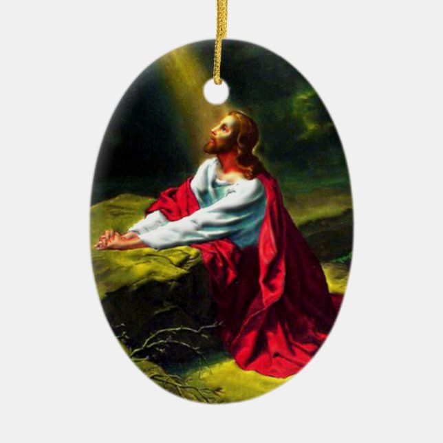 Jesus Christ Praying in the Garden of Gethsemane Ceramic Tree Decoration (Front)