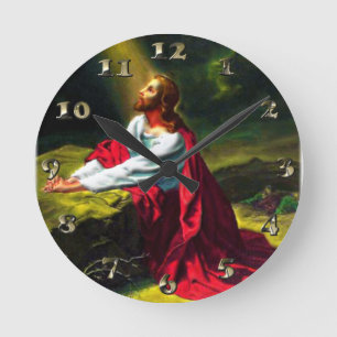 Jesus Christ Praying in the Garden of Gethsemane Round Clock