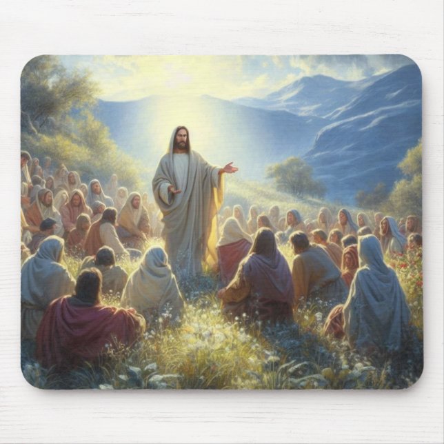 Jesus Christ preaching to the masses Mouse Mat (Front)