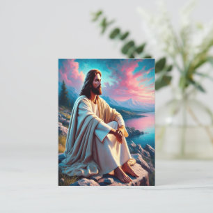 Jesus Christ Reflecting Beside Gentle Seashore Postcard