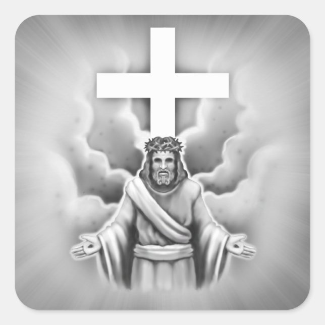 Jesus Christ Resurrection Cross Design Square Sticker (Front)