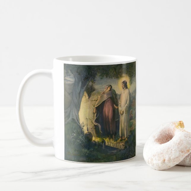 Jesus Christ Risen by the Tomb by ML Greer Coffee Mug (With Donut)