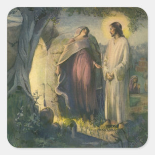 Jesus Christ Risen by the Tomb by ML Greer Square Sticker