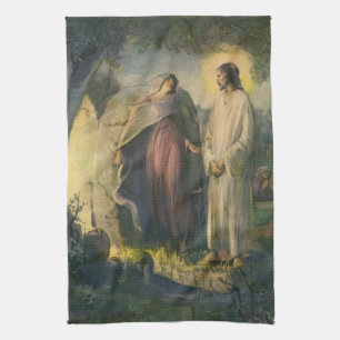 Jesus Christ Risen by the Tomb by ML Greer Tea Towel