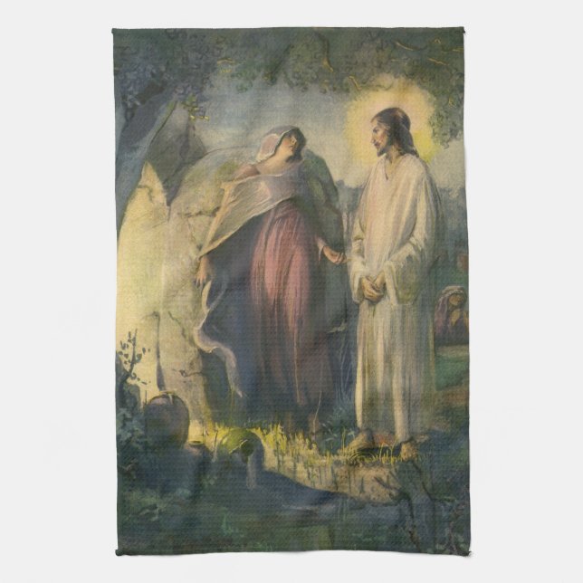 Jesus Christ Risen by the Tomb by ML Greer Tea Towel (Vertical)