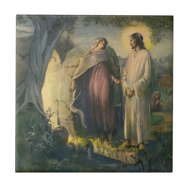 Jesus Christ Risen by the Tomb by ML Greer Tile (Front)