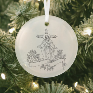 jesus Christ scroll and flowers art colouring page Glass Tree Decoration
