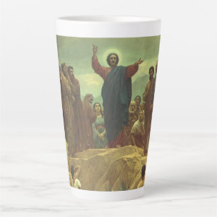 Jesus Christ Sermon on the Mount, Vintage Religion Latte Mug