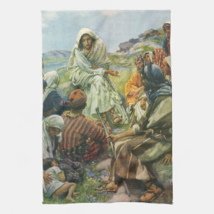 Jesus Christ Sermon on the Mount, Vintage Religion Tea Towel