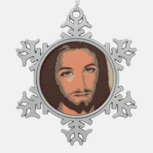JESUS CHRIST SNOWFLAKE PEWTER CHRISTMAS ORNAMENT