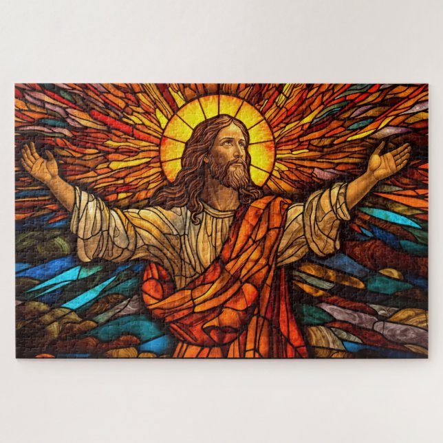Jesus Christ Stained Glass Art Puzzle (Horizontal)