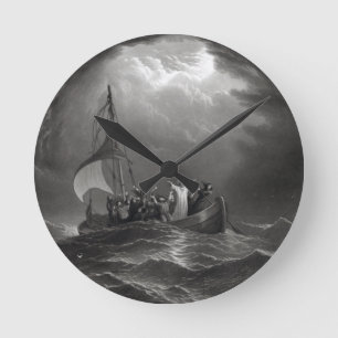 Jesus Christ Stills the Tempest Round Clock