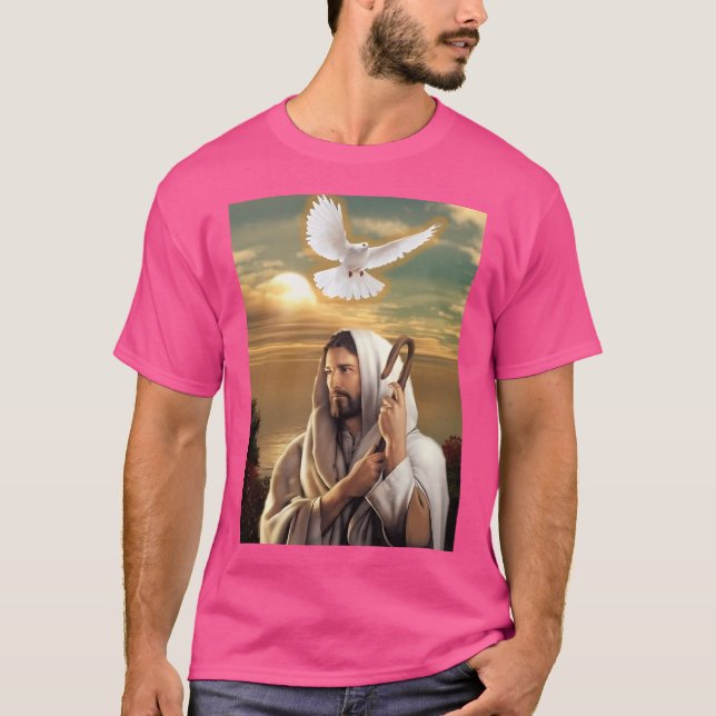Jesus Christ Sunset With  White Dove T-Shirt (Front)