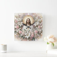 Jesus Christ Surrounded by Lilies Roses