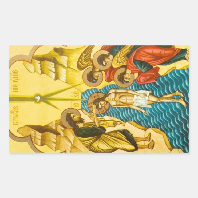 Jesus Christ taking baptism Russian icon Rectangular Sticker (Front)