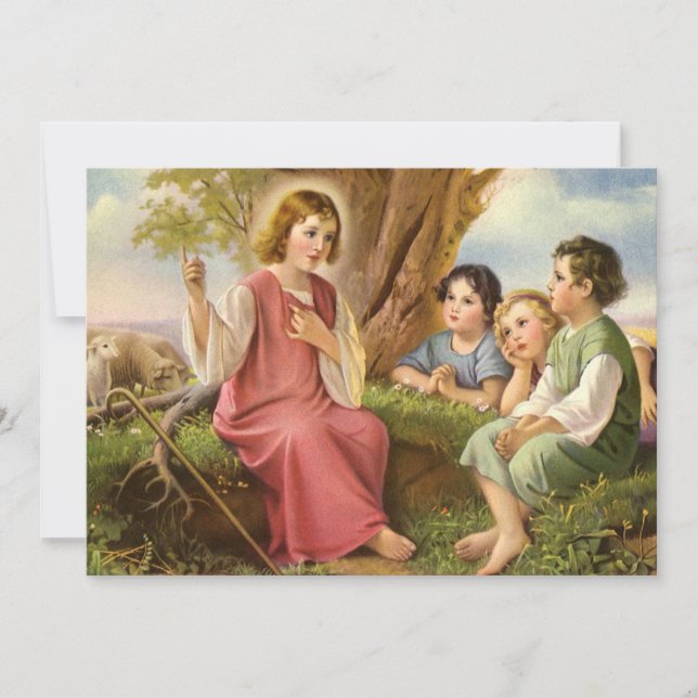 Jesus Christ Teaching Children, Vintage Religion Invitation (Front)